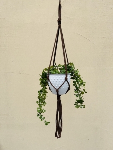 Kwietnik wiszący makrama ze sznurka boho BRĄZ