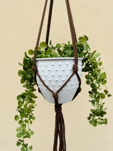 Kwietnik wiszący makrama ze sznurka boho BRĄZ