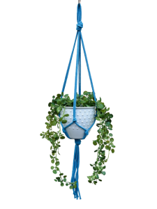 Kwietnik wiszący makrama ze sznurka boho NIEBIESKI