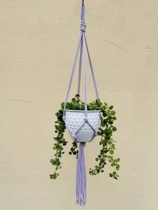 Kwietnik wiszący makrama ze sznurka boho LILIOWY
