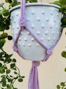 Kwietnik wiszący makrama ze sznurka boho BRUDNY RÓŻ