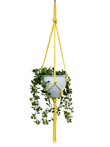 Kwietnik wiszący makrama ze sznurka boho JASNY ŻÓŁTY