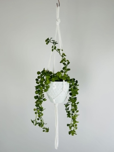 Kwietnik wiszący makrama ze sznurka boho BIAŁY