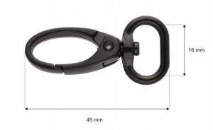 Karabińczyk metalowy 16 mm KRAB Czarny Matowy