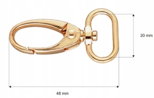 Karabińczyk metalowy 20 mm KRAB Złoty