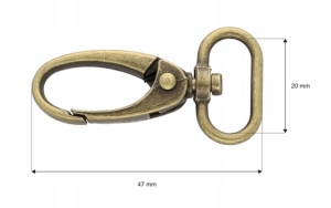 Karabińczyk metalowy 20 mm KRAB Antyczne Złoto