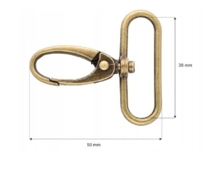 Karabińczyk Metalowy 38mm Krab Stare Złoto Brelok