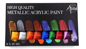 FARBY AKRYLOWE Metaliczne ZESTAW 18ml x 8 KOLORÓW