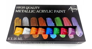 FARBY AKRYLOWE Metaliczne ZESTAW 18ml x 8 KOLORÓW