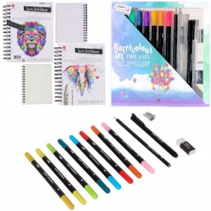 ZESTAW SZKICOWNIK I PISAKI AKWARELOWE WODNE