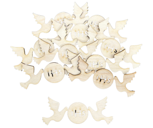 Drewniane Scrapki Gołębie Komunia IHS 1szt