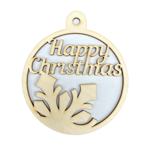 Drewniana Bombka Happy Christmas Zawieszka na Choinkę Boże Narodzenie