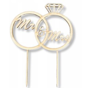 Topper Weselny Dekor Drewniany Decoupage motyw Ślub Mr & Mrs Wesele