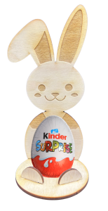 Drewniany zając królik zajączek wielkanocny stojak na jajko kinder decoupage
