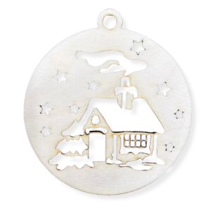 Drewniana Bombka Zawieszka na Choinkę Domek Decoupage ze Sklejki Dekor