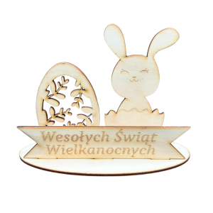 Ozdoba Wielkanocna Drewniany Zając z Jajkiem na Podstawce