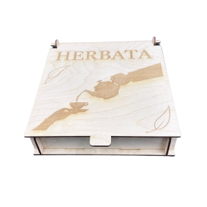 Pudełko na Herbatę Drewniane ze Sklejki Box Zamykane z Podziałem