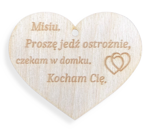 Zawieszka Samochodowa Drewniane Serce z grawerem Jedź Ostrożnie do Auta