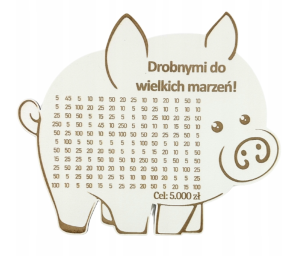 BIAŁA Świnka Skarbonka DROBNYMI DO WIELKICH MARZEŃ pomysł na Super Prezent