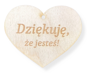 Brelok Samochodowy Zawieszka Drewniana Serce z napisem Dziękuje że Jesteś 7cm