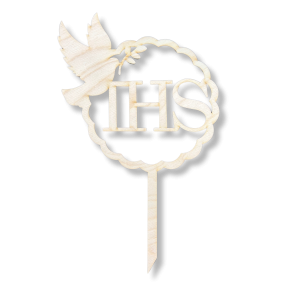 Topper Drewniany IHS Komunia Gołąbek Pierwsza Komunia Toper na Komunie