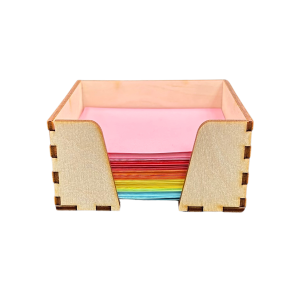 Drewniane pudełko pojemnik na karteczki przybornik na biurko 10x10 cm