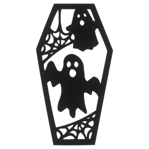 Dekoracja HALLOWEEN CZARNA TRUMNA Z DUCHAMI ozdoba ze sklejki 14cm