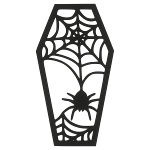 Dekoracja HALLOWEEN CZARNA TRUMNA Z PAJĄKAMI ozdoba 14cm