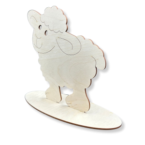 Drewniany Baranek Wielkanocny Owieczka na Podstawce Dekor Decoupage 15cm